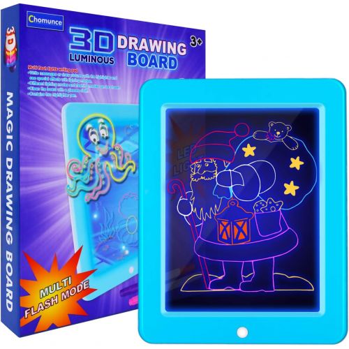  [아마존베스트]Chomunce Kids 3D Drawing Board,Magic Pad with Light Up Glow,LED Draw Sketch Tablet for Art Write Learning which Includes Wiping Cloth, Glow Boost Card, Fun Guide Stencils - Educati