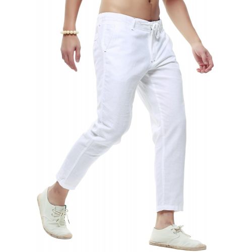  Chouyatou chouyatou Mens Casual Drawstring Straight Fit Beach Linen Capri Pants