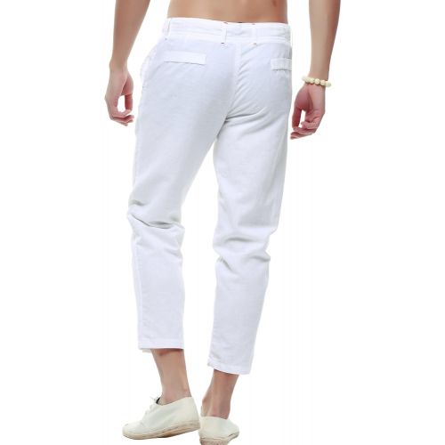  Chouyatou chouyatou Mens Casual Drawstring Straight Fit Beach Linen Capri Pants