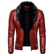 chouyatou Mens Removable Fur Collar Sherpa Lined Steampunk Faux Leather Jacket