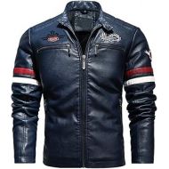 chouyatou Mens Fall Light Embroidered Motorcycle Racer Faux Leather Jacket