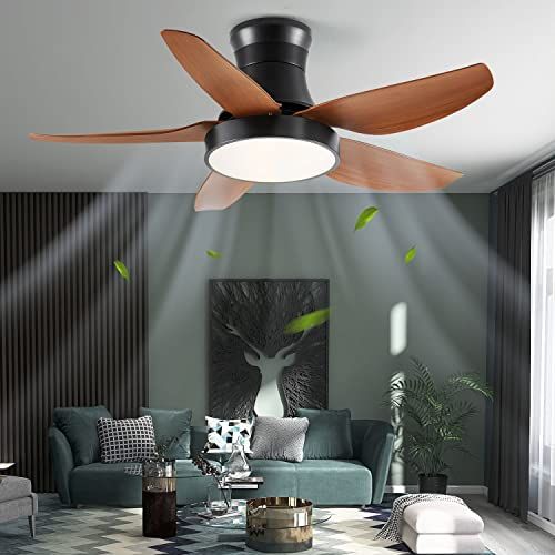  Chriari Ceiling Fans with Lights, 46 Ceiling Fan and Remote Control, 6 Speeds Ceiling Fans with 5 ABS Blades, Ceiling Fans for Bedroom/Living Room/Dining Room/Porch, Black