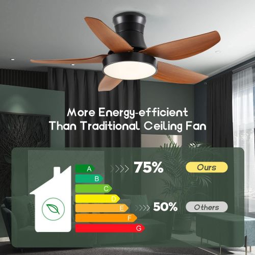  Chriari Ceiling Fans with Lights, 46 Ceiling Fan and Remote Control, 6 Speeds Ceiling Fans with 5 ABS Blades, Ceiling Fans for Bedroom/Living Room/Dining Room/Porch, Black