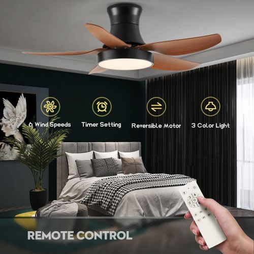  Chriari Ceiling Fans with Lights, 46 Ceiling Fan and Remote Control, 6 Speeds Ceiling Fans with 5 ABS Blades, Ceiling Fans for Bedroom/Living Room/Dining Room/Porch, Black