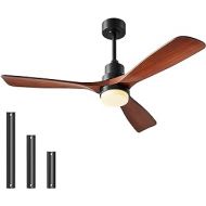 Chriari Ceiling Fans with Lights, 3 Wood Fan Blades, 52 Classical Style Fan with Remote Control, Noiseless Reversible DC Motor for Bedroom/Living room/Study/Porch,Black