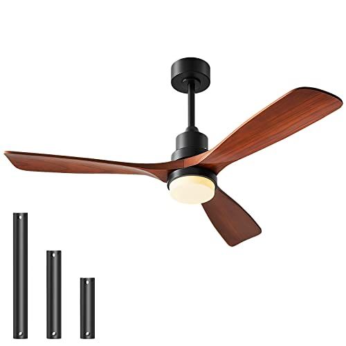  Chriari Ceiling Fans with Lights, 3 Wood Fan Blades, 52 Classical Style Fan with Remote Control, Noiseless Reversible DC Motor for Bedroom/Living room/Study/Porch,Black
