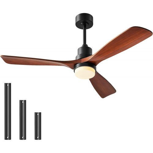  Chriari Ceiling Fans with Lights, 3 Wood Fan Blades, 52 Classical Style Fan with Remote Control, Noiseless Reversible DC Motor for Bedroom/Living room/Study/Porch,Black