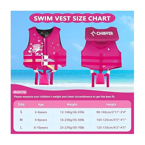  Chriffer Toddler Swim Vest Jacket for Boys Girls 20-70lbs/2-10 Years, Kids Swim Jacket with Adjustable Safety Strap for Pool Beach Learn to Swim