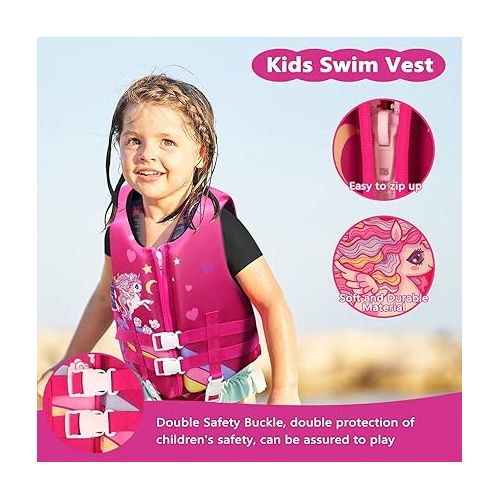  Chriffer Toddler Swim Vest Jacket for Boys Girls 20-70lbs/2-10 Years, Kids Swim Jacket with Adjustable Safety Strap for Pool Beach Learn to Swim