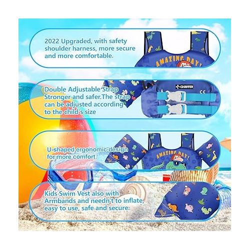 Chriffer Kids Swim Vest Life Jacket for 22-66 Pounds Boys and Girls, Toddler Floaties with Shoulder Harness Arm Wings for 2 3 4 5 6 7 Years Old Baby Children Sea Beach Pool