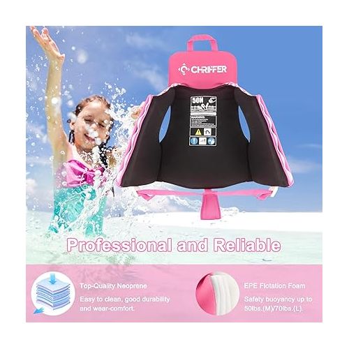  Chriffer Kids Swim Vest Life Jacket for 20-70 Pounds Boys and Girls, Zipper Style Easy On and Off, Floatation Life Jacket for 2, 3, 4, 5, 6, 7, 8 Years Old Beach Pool Water Park
