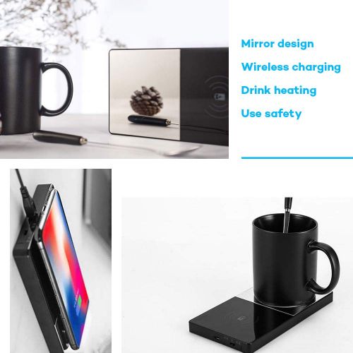  Chriffer Coffee Warmer, Mug Warmer, Electric Beverage Warmer & Qi-Certified Fast Wireless Charger, Constant Temperature 131℉/55℃, 2 IN 1 Heating Mug Cup Warmer Set for Home/Office