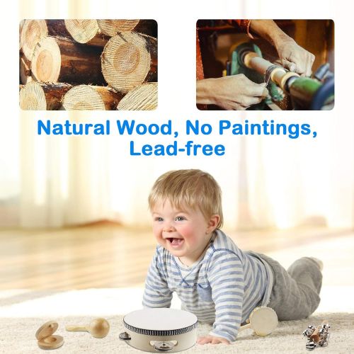  [아마존베스트]Chriffer Wooden Musical Instruments Toys for Toddlers and Kids, Eco-Friendly Music Set Natural Wood Percussion Instruments Set with Storage Bag