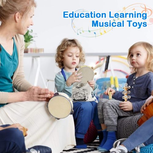  [아마존베스트]Chriffer Wooden Musical Instruments Toys for Toddlers and Kids, Eco-Friendly Music Set Natural Wood Percussion Instruments Set with Storage Bag