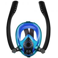 Chriffer Full Face Snorkel Mask 2019 with FLOWTECH Double Tube Advanced Breathing System Panoramic View Anti-Fog Anti-Leak Dry Snorkeling Set with Detachable Camera Mount for Adult