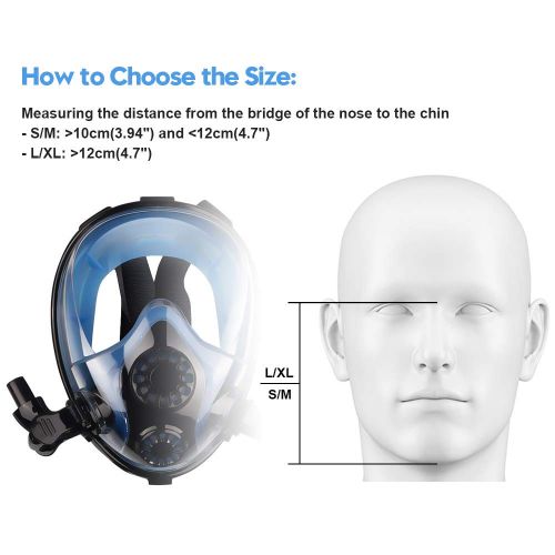  Chriffer Full Face Snorkel Mask 2019 with FLOWTECH Double Tube Advanced Breathing System Panoramic View Anti-Fog Anti-Leak Dry Snorkeling Set with Detachable Camera Mount for Adult