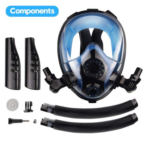  Chriffer Full Face Snorkel Mask 2019 with FLOWTECH Double Tube Advanced Breathing System Panoramic View Anti-Fog Anti-Leak Dry Snorkeling Set with Detachable Camera Mount for Adult
