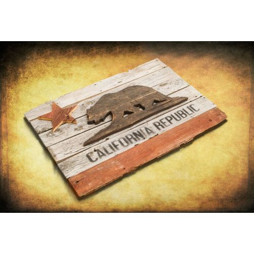  Chris Knight Creations California Republic flag, Barn Wood Edition, Wooden, vintage, art, distressed, weathered, recycled, California flag art. Repurposed