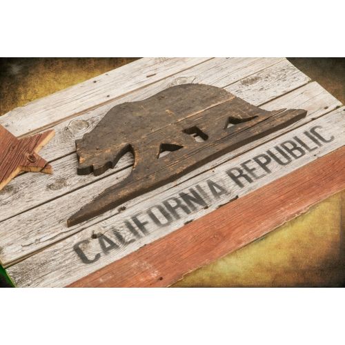  Chris Knight Creations California Republic flag, Barn Wood Edition, Wooden, vintage, art, distressed, weathered, recycled, California flag art. Repurposed