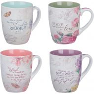 Christian Art Gifts Ceramic Coffee/Tea Mug Set for Women | Vintage Botanic Floral Inspirations Design Bible Verse Mug Set | Boxed Set/4 Coffee Cups