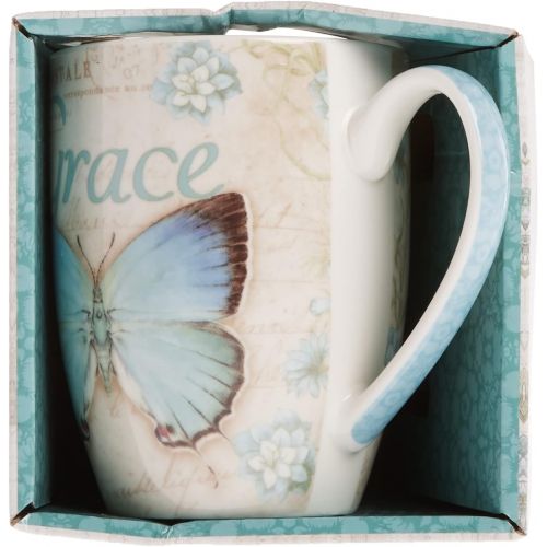  [아마존베스트]Christian Art Gifts Amazing Grace Butterfly Mug  Botanic Teal and Blue Butterfly Coffee Mug w/ Ephesians 2:8, Bible Verse Mug for Women and Men  Inspirational Coffee Cup and Christian Gifts (12-ounc