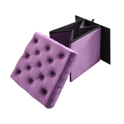  Christies Home Living Foldable Storage Ottoman Cube Foot Rest, Purple (2 Pack)