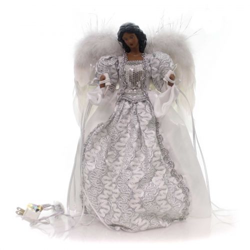  Christmas AFRICAN AMERICAN ANGEL TOPPER Fabric Tree Finial Electric 33803