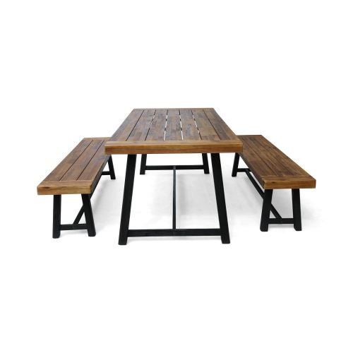  Christopher Knight Home 306062 Weir Outdoor Acacia Wood Picnic Set, Teak Finish and Black