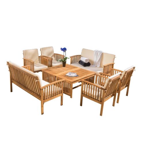  Christopher Knight Home 295746 The Carolina Beckley 8-pc Outdoor Wood Sofa Seating Set, 8 Piece, Natural Stained