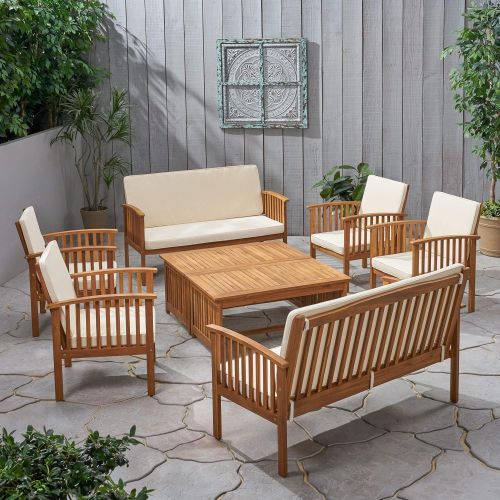  Christopher Knight Home 295746 The Carolina Beckley 8-pc Outdoor Wood Sofa Seating Set, 8 Piece, Natural Stained