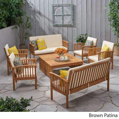  Christopher Knight Home 295746 The Carolina Beckley 8-pc Outdoor Wood Sofa Seating Set, 8 Piece, Natural Stained