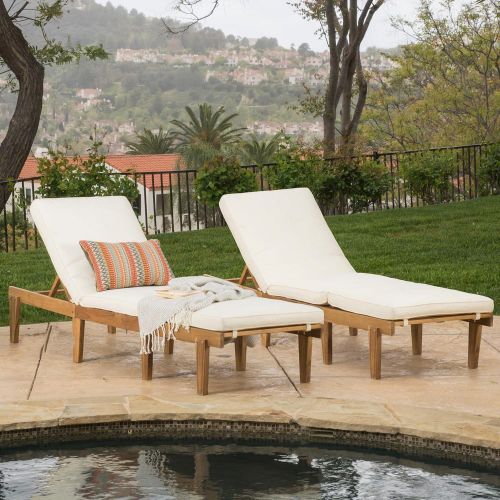  Christopher Knight Home Outdoor Pool/Deck Furniture, Teak Chaise Lounge Chairs with Cushions (Set of 2)