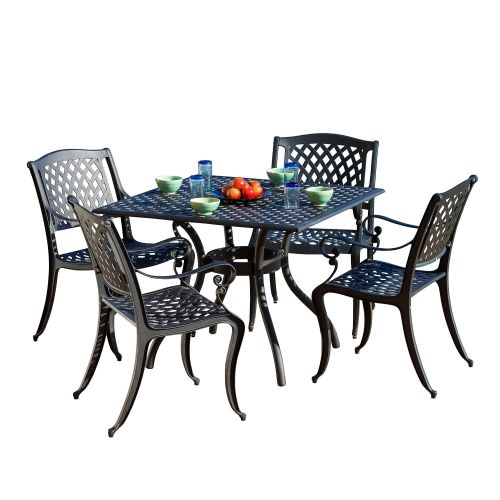  Christopher Knight Home Marietta Outdoor Furniture Dining Set, Cast Aluminum Table and Chairs for Patio or Deck (5-Piece Set)