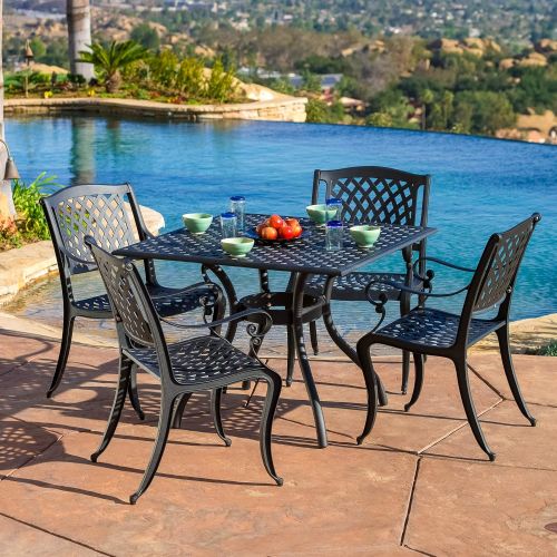  Christopher Knight Home Marietta Outdoor Furniture Dining Set, Cast Aluminum Table and Chairs for Patio or Deck (5-Piece Set)