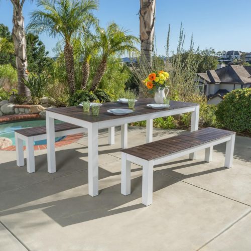  Christopher Knight Home Rodanthe | 3 Piece Outdoor Wood Picnic Set | Perfect for Patio | in Dark Brown and White