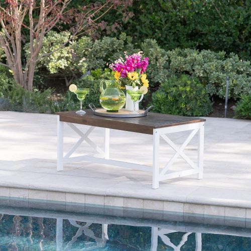  Christopher Knight Home 302804 Ivan Ckh Outdoor Accent Tables, White Base + Dark Brown Top
