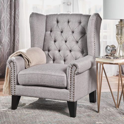  Christopher Knight Home 302087 Laird Traditional Winged Fabric Accent Chair, GreyDark Brown