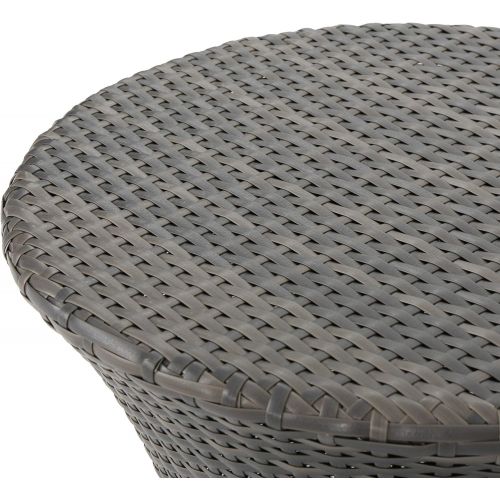  Great Deal Furniture Lorenzo Outdoor Grey Wicker Accent Table