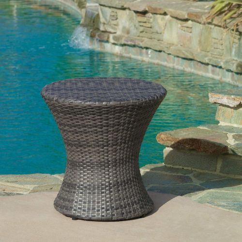  Great Deal Furniture Lorenzo Outdoor Grey Wicker Accent Table