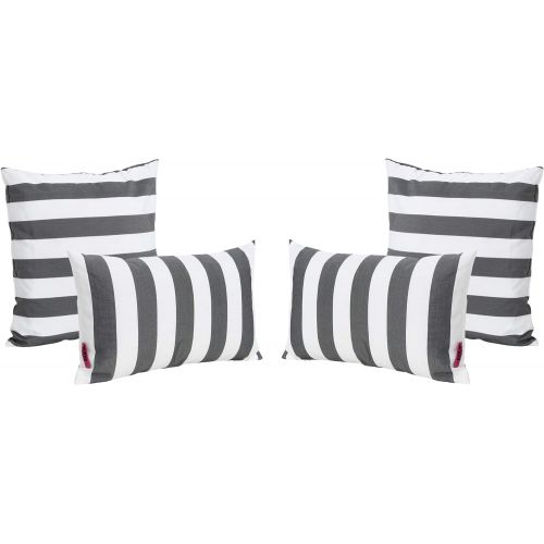  Great Deal Furniture La Jolla Outdoor Black and White Striped Water Resistant Square and Rectangular Throw Pillows (Set of 4)