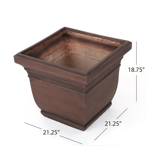 Christopher Knight Home Sally Outdoor Dark Brown Finished Cast Stone Planter