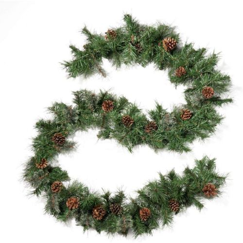  Christopher Knight Home 307394 9-Foot Cashmere Pine Pre-Lit Clear LED Artificial Christmas Garland with Snowy Branches and Pinecones, Green
