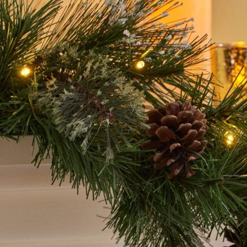  Christopher Knight Home 307394 9-Foot Cashmere Pine Pre-Lit Clear LED Artificial Christmas Garland with Snowy Branches and Pinecones, Green