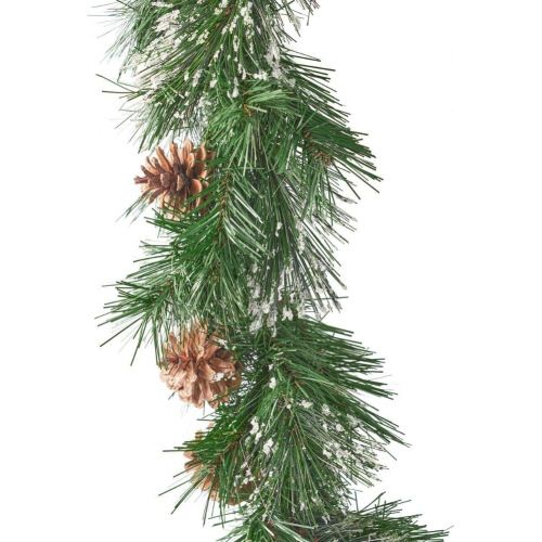  Christopher Knight Home 307394 9-Foot Cashmere Pine Pre-Lit Clear LED Artificial Christmas Garland with Snowy Branches and Pinecones, Green