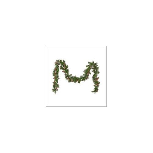  Christopher Knight Home 307391 9-Foot Mixed Spruce Pre-Lit Clear LED Artificial Christmas Garland with Glitter Branches, Red Berries and Pinecones, Battery-Operated, Timer Included