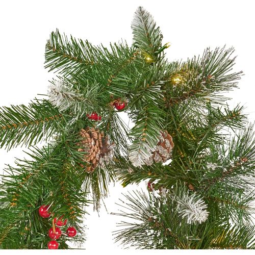  Christopher Knight Home 307391 9-Foot Mixed Spruce Pre-Lit Clear LED Artificial Christmas Garland with Glitter Branches, Red Berries and Pinecones, Battery-Operated, Timer Included