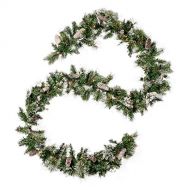 Christopher Knight Home 307393 9-Foot Mixed Spruce Pre-Lit Clear LED Artificial Christmas Garland with Snow and Glitter Branches and Frosted Pinecones, Battery-Operated, Includes T