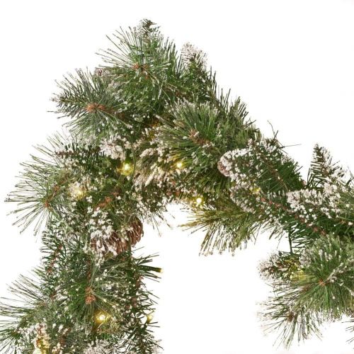  Christopher Knight Home 307393 9-Foot Mixed Spruce Pre-Lit Clear LED Artificial Christmas Garland with Snow and Glitter Branches and Frosted Pinecones, Battery-Operated, Includes T