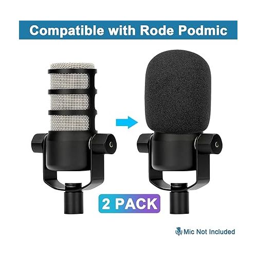  Windscreen for Rode Podmic, 2Pack Microphone Pop Filter Foam Cover Compatible with Rode Podmic, Procaster, Podcaster, NT1, NT-USB, Mic Cover Replacement for Noise Reduction By ChromLives, Black