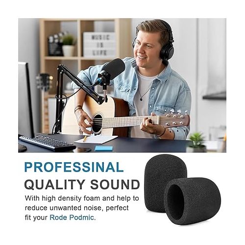  Windscreen for Rode Podmic, 2Pack Microphone Pop Filter Foam Cover Compatible with Rode Podmic, Procaster, Podcaster, NT1, NT-USB, Mic Cover Replacement for Noise Reduction By ChromLives, Black